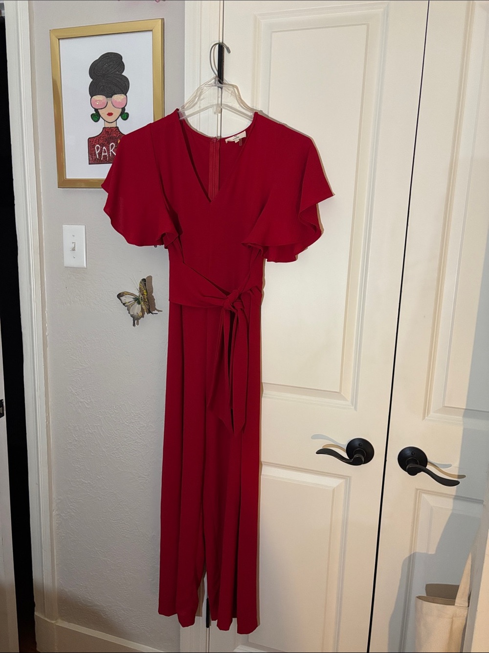 entro Red Flutter-Sleeve Midi jumpsuit